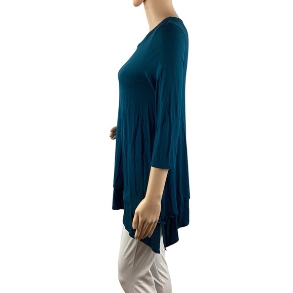 Eileen Fisher Layered Hem Tunic Top Blue 3/4 Sleeve Viscose Stretch XS - Picture 4 of 7